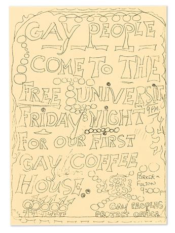 FREE UNIVERSITY OF BERKELEY Gay People, Come to the Free University . . . for Our First Gay Coffee House / Gay Peoples Benefit.